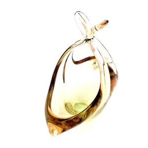 Chalet Glass Amber Art Glass Basket Stretched Mid Century 7" x7" x 3.25"